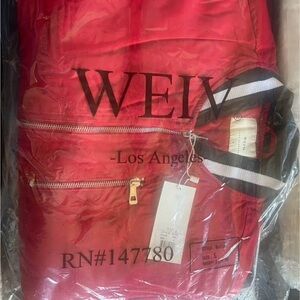 Red WEIV Backpack with Striped Handle